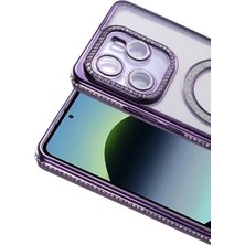 Zipax Xiaomi Redmi Note 14 4g Uyumlu Kılıf M-Safe Şarj Özellikli Simli Taşlı Azn-Joketaşlı