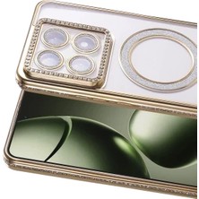 Zipax Xiaomi Mi 14T Pro Uyumlu Kılıf M-Safe Şarj Özellikli Simli Taşlı Azn-Joketaşlı