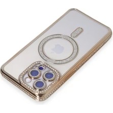 Zipax Apple iPhone 15 Pro Max Uyumlu Kılıf M-Safe Şarj Özellikli Simli Taşlı Azn-Joketaşlı