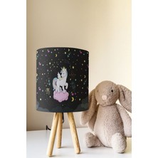 Talia Home Siyah Unicorn Desenli Çocuk Odası Abajur Masa Lambası TLAB-077