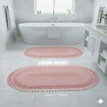 Altun Carpet 2li Banyo Paspası Oval Ponpon Saçaklı Modern Ponpon Saçaklı 60X100+50X60