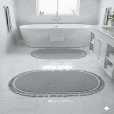 Altun Carpet 2li Banyo Paspası Oval Ponpon Saçaklı Modern Ponpon Saçaklı 60X100+50X60
