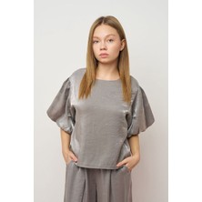 Loco Loco Kız Çocuk 7972 Poplin Balon Kol Taşlı Bluz