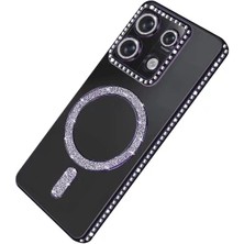 Zipax Xiaomi Redmi 13C Uyumlu Kılıf M-Safe Şarj Özellikli Simli Taşlı Azn-Joketaşlı