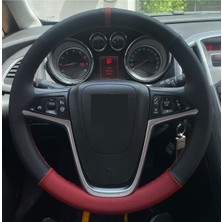  Corsa D Alt Koyu Kırmızı Nokta Damar Yüzüklü Desen Dikmeli Deri Direksiyon Kılıfı