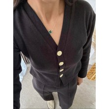 Butik Kadın Triko Ikili Takım Düğmeli Hırka ve Yüksek Bel Palazzo Pantolon