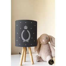 Talia Home Antrasit Taç Desenli Çocuk Odası Abajur Masa Lambası TLAB-035