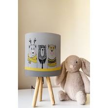 Talia Home Gri Sevimli Ayılar Desenli Çocuk Odası Abajur Masa Lambası TLAB-093