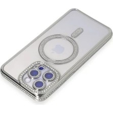 Zipax Apple iPhone 15 Pro Max Uyumlu Kılıf M-Safe Şarj Özellikli Simli Taşlı Azn-Joketaşlı