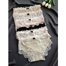 Puantiye Fiyonk ve Dantel Detaylı Yumuşacık Yüksek Bel Kadın Iç Giyim Külot ( Renk ve Beden Seçilerek 1 ADET Gönderilir )