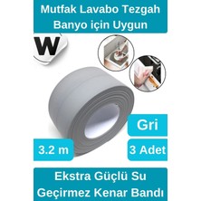 Wonara Premium Su Geçirmez Sızdırmaz Küf Yalıtım Banyo Mutfak Lavabo Gri Kenar Şerit Bant 3.2m 3 Adet
