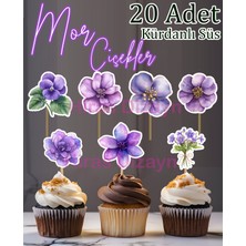 Hiras Dizayn 20 Adet Mor Çiçekler Kürdanlı Süs Seti Cupcake Pasta Kurabiye Kokteyl Sunum Süsleri