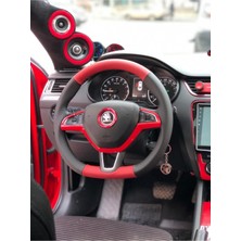 Siyah Kırmızı Oto Deri Direksiyon Kılıfı