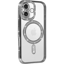 Zipax Apple iPhone 17 Uyumlu Kılıf M-Safe Şarj Özellikli Simli Taşlı Azn-Joketaşlı