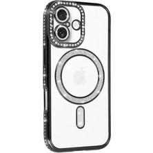 Zipax Apple iPhone 17 Uyumlu Kılıf M-Safe Şarj Özellikli Simli Taşlı Azn-Joketaşlı