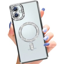 Zipax Samsung Galaxy A06 Uyumlu Kılıf M-Safe Şarj Özellikli Simli Taşlı Azn-Joketaşlı