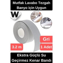 Wonara Premium Su Geçirmez Sızdırmaz Yalıtım Küf Banyo Mutfak Lavabo Gri Kenar Şerit Bant 3.2m 1 Adet