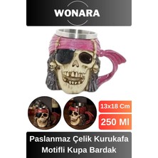 Wonara Özel Tasarım Sevgili Arkadaş Şık ve Dekoratif Hediyelik Paslanmaz Çelik Kurukafa Motifli Kupa Bardak