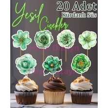 Hiras Dizayn 20 Adet Yeşil Çiçekler Kürdanlı Süs Seti Cupcake Pasta Kurabiye Kokteyl Sunum Süsleri