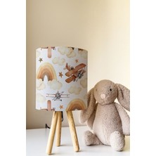 Talia Home Kahverengi Uçak Desenli Çok Renkli Çocuk Odası Abajur Masa Lambası Ahşap Malzeme