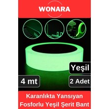 Wonara Premium Karanlıkta Yansıyan Yapışkanlı Işık Veren Fosforlu (Fotolümen) Yeşil Şerit Bant 4 mt 2 Adet