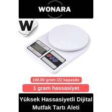 Wonara Deluxe Yüksek Hassasiyetli Pilli Mutfak Terazisi Dara Fonksiyonlu Otomatik Kapanma Özellikli Ölçer