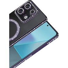 Zipax Xiaomi Redmi Note 13 Pro 4g Uyumlu Kılıf M-Safe Şarj Özellikli Simli Taşlı Azn-Joketaşlı