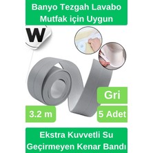 Wonara Premium Su Geçirmez Önleyici Yalıtım Küf Mutfak Banyo Lavabo Gri Kenar Şerit Bant 3.2m 5 Adet