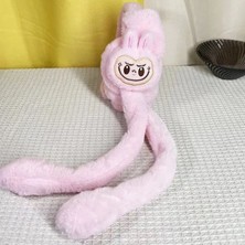 Labubu Pembe Peluş Sesli Hareketli Oynar Kulaklı Kulaklık Kışlık Genç Kız Erkek Çocuk Hediyelik