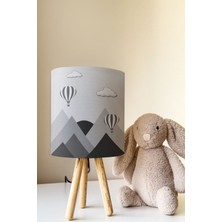 Talia Home Gri Arka Plan Dağ Desenli Kuş Vadisi Çocuk Odası Abajur Masa Lambası TLAB-287