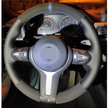 Bmw 1 Serisi Için Nokta Nubuk Mavi Yüzklü Dikmeli Direksiyon Kılıfı