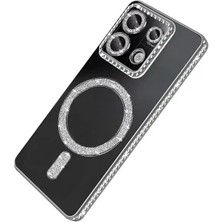 Zipax Xiaomi Redmi 13C Uyumlu Kılıf M-Safe Şarj Özellikli Simli Taşlı Azn-Joketaşlı