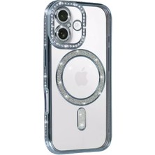 Zipax Apple iPhone 17 Uyumlu Kılıf M-Safe Şarj Özellikli Simli Taşlı Azn-Joketaşlı