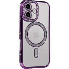 Zipax Apple iPhone 17 Uyumlu Kılıf M-Safe Şarj Özellikli Simli Taşlı Azn-Joketaşlı