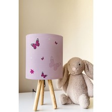 Talia Home Pembe Kelebek Desenli Çocuk Odası Abajur Masa Lambası TLAB-206