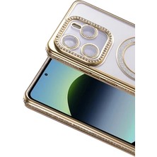 Zipax Xiaomi Redmi Note 14 4g Uyumlu Kılıf M-Safe Şarj Özellikli Simli Taşlı Azn-Joketaşlı