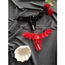 Özel Bölgesi Açık Kadın Dantel Inci Detaylı Tanga Fantezi Külot ( Renk ve Beden Seçilerek 1 ADET Gönderilir )