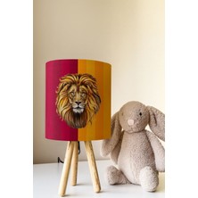 Talia Home Sarı Kırmızı Aslan Temalı Çok Renkli Çocuk Odası Abajur Ahşap Masa Lambası
