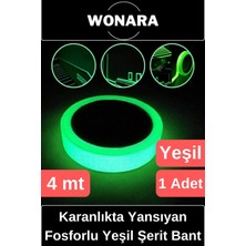 Wonara Premium Yapışkanlı Karanlıkta Yansıyan Işık Veren Fosforlu (Fotolümen) Yeşil Şerit Bant 4 mt 1 Adet