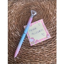Meyra Accessories 1 Adet Yeni Gökkuşağı Rengi Başlığı Elmas Tükenmez Kalem Hediyelik Okul Öncesi Mavi Mürekkep