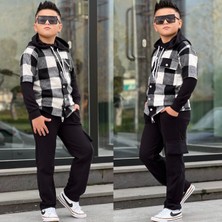 Burçak Butik Erkek Çocuk Kışlık Kapüşonlü Oduncu Gömlek-Şardonlu Likralı Pantolon Alt Üst 2'li Takım - Bayramlık