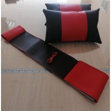 Siyah-Kırmızı Oto Deri Direksiyon Kılıfı ve Oto Araba Araç Seyahat Boyun Yastık