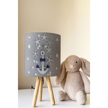 Talia Home Gri Denizyıldızı Çapa Desenli Çocuk Odası Abajur Masa Lambası TLAB-090