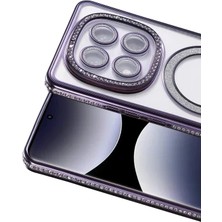 Zipax Xiaomi Redmi Note 14 Pro 5g Uyumlu Kılıf M-Safe Şarj Özellikli Simli Taşlı Azn-Joketaşlı