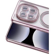 Zipax Xiaomi Redmi Note 14 Pro 4g Uyumlu Kılıf M-Safe Şarj Özellikli Simli Taşlı Azn-Joketaşlı