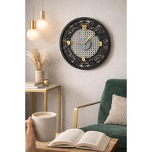 Nera Tasarım Hazeran Desenli Yuvarlak Siyah-Krem Duvar Saati 40X40 cm | Dekoratif, Modern Salon Saati