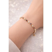 Yuvarlak Taşlı Aralıklı Suyolu Bileklik - Mor ve Beyaz Taş Seçeneği