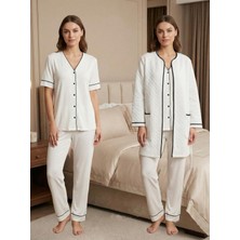 Dvina Effortt Lohusa Sabahlıklı Kısa Kollu Pijama Takımı Ekru - 7078