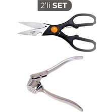 Zuzu Made Çok Amaçlı Siyah Mutfak Makası ve Paslanmaz Çelik Sarımsak Ezici 2'li Mutfak Seti