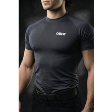 Liber Premium Compression T-Shirt - Füme Sporcu Tişörtü - Gym & Fitness Muscle Fit Vücudu Saran